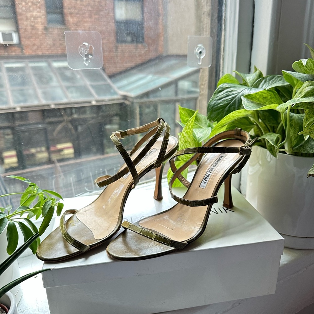 Manolo Blahnik Olive Strappy Heels